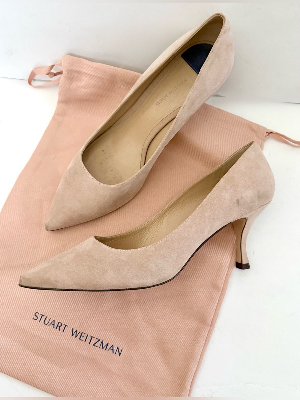 Stuart Weitzman Tippi 70 Pumps Suede Pointed Toe Nude Heels Size 9